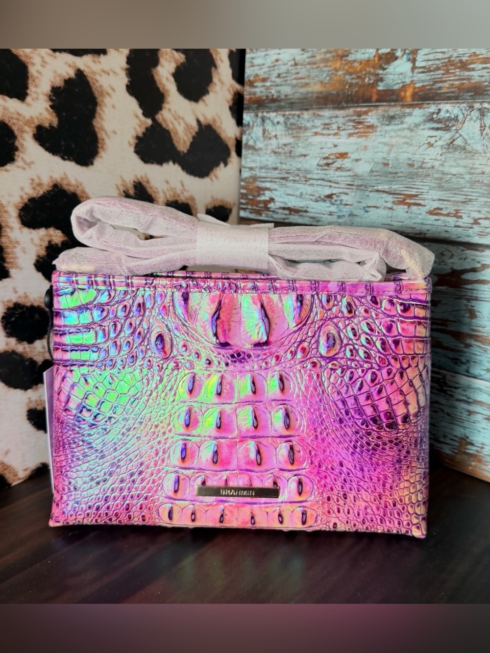 BRAHMIN PURPLE IRIS LORELEI PURPLE & PINK IRIDESCENT GLOW NWT FIRM $ HARDTOFIND - Picture 3 of 12